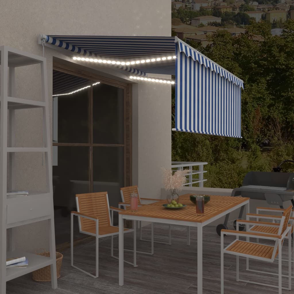 JUNG Vida Markise Manuell Einziehbar mit Rollo & LED 3x2,5m Blau & Weiß