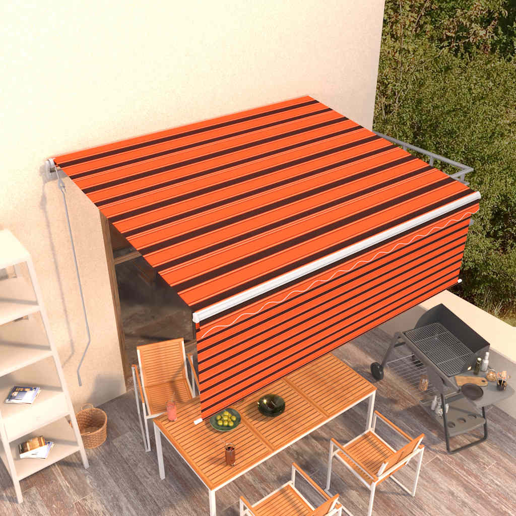 JUNG Vida Markise Automatisch Einziehbar mit Volant 4x3m Orange und Braun