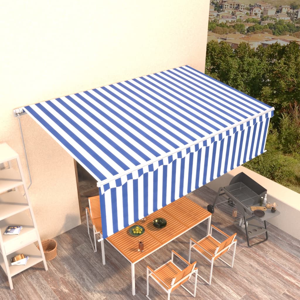 JUNG Vida Markise Manuell Einziehbar mit Rollo 5x3 m Blau und Weiß