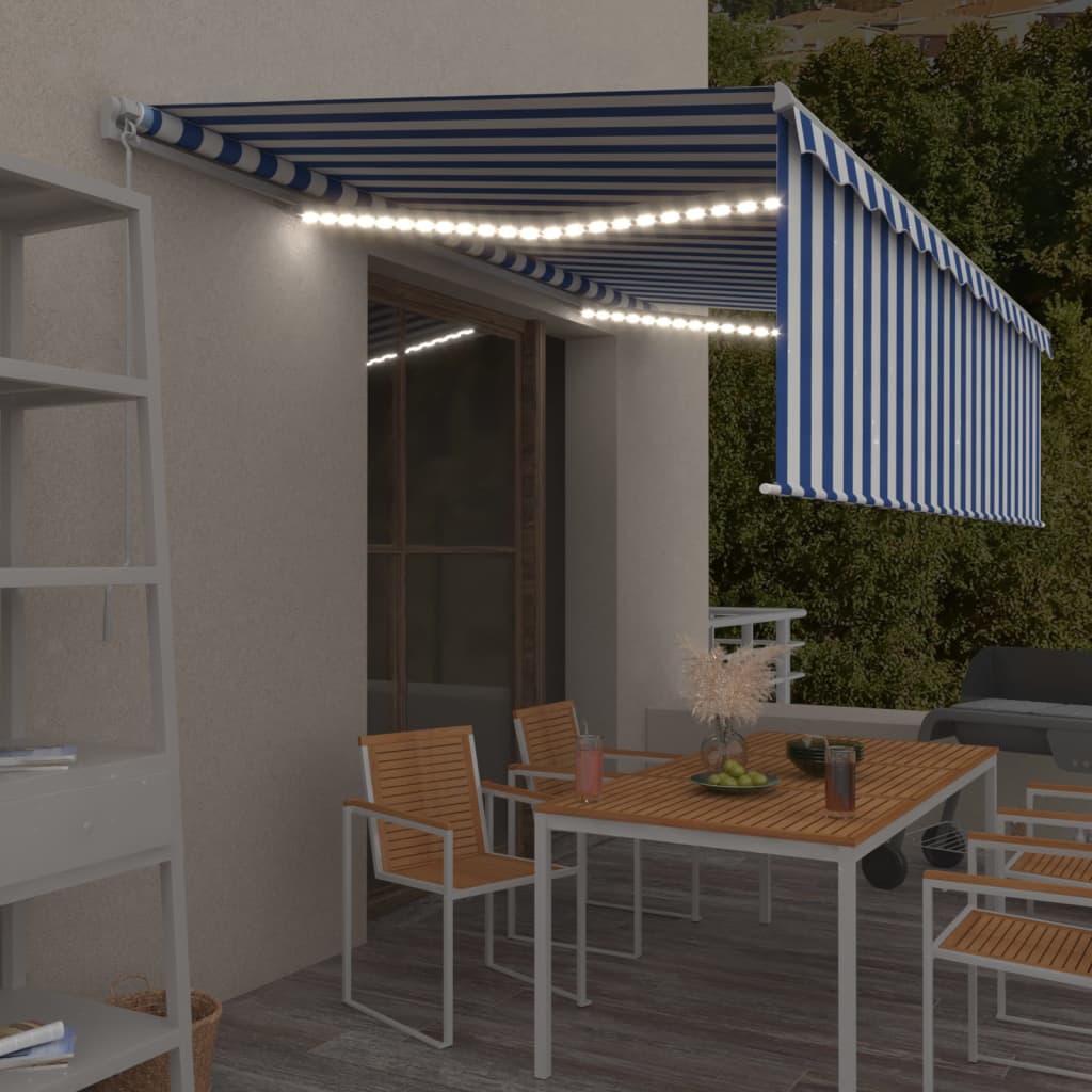 JUNG Vida Markise Manuell Einziehbar mit Rollo & LED 5x3 m Blau & Weiß