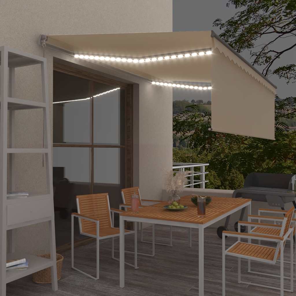 JUNG Vida Markise Manuell Einziehbar mit Rollo & LED 4x3 m Creme