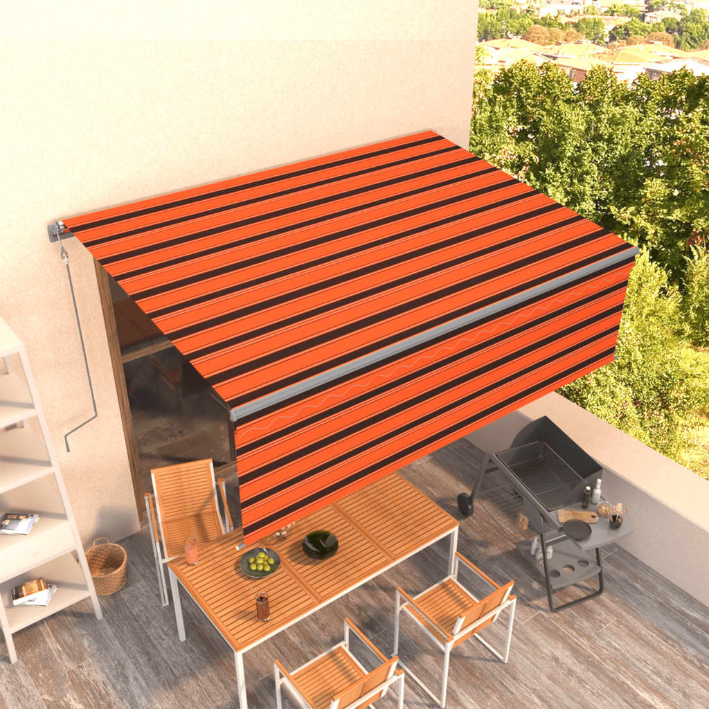 JUNG Vida Markise Automatisch Einziehbar mit Volant 4x3m Orange und Braun