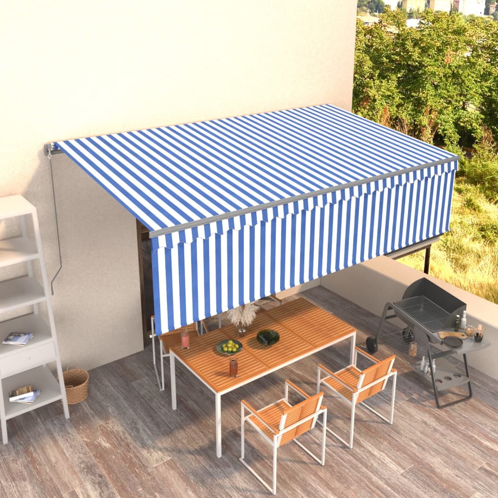 JUNG Vida Markise Manuell Einziehbar mit Rollo 5x3 m Blau & Weiß