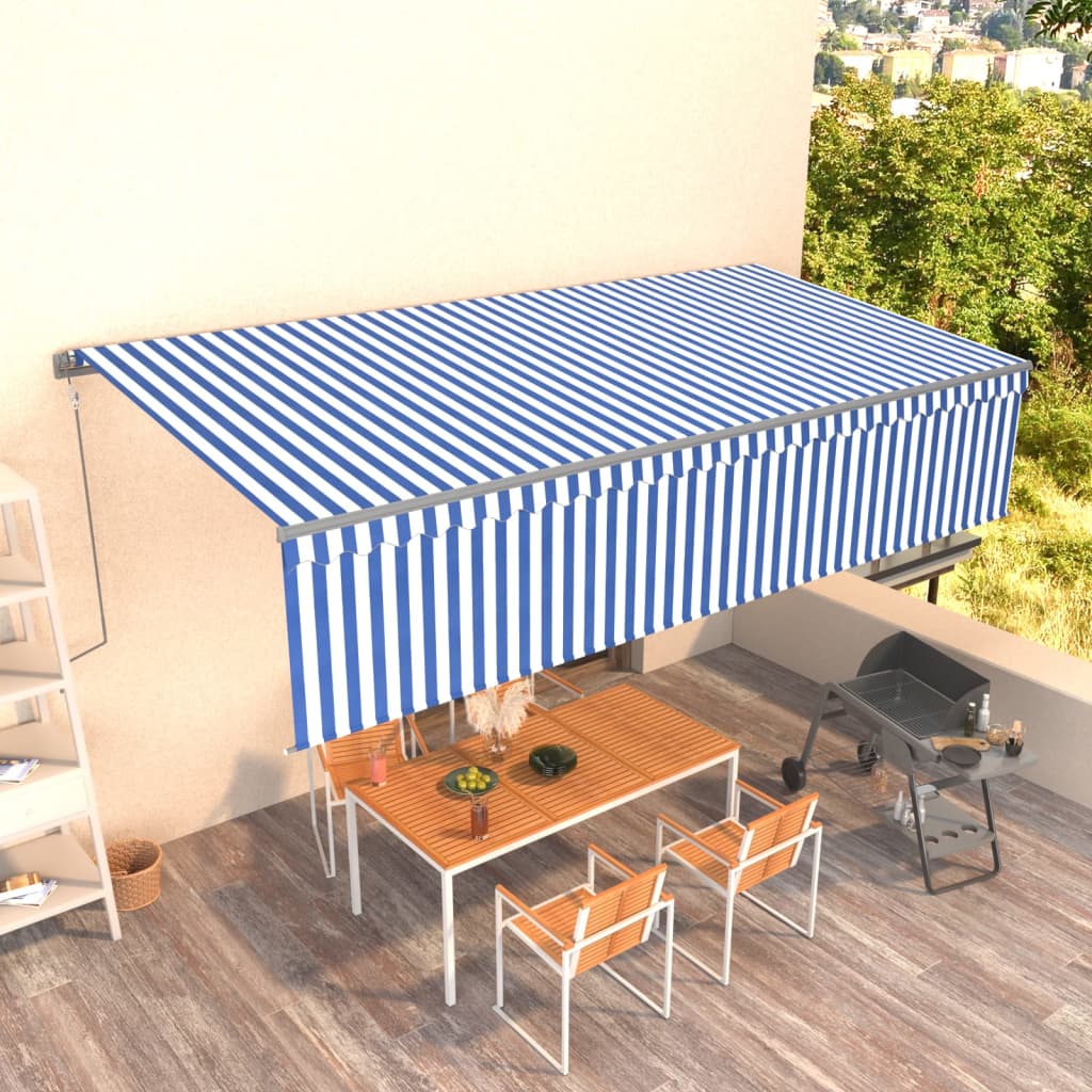 JUNG Vida Markise Automatisch Einziehbar mit Volant 6x3 m Blau und Weiß