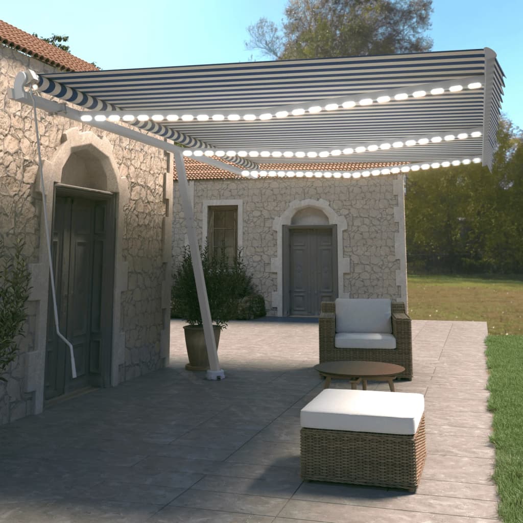 JUNG Vida Markise Manuell Einziehbar mit LED 600x350 cm Blau und Weiß