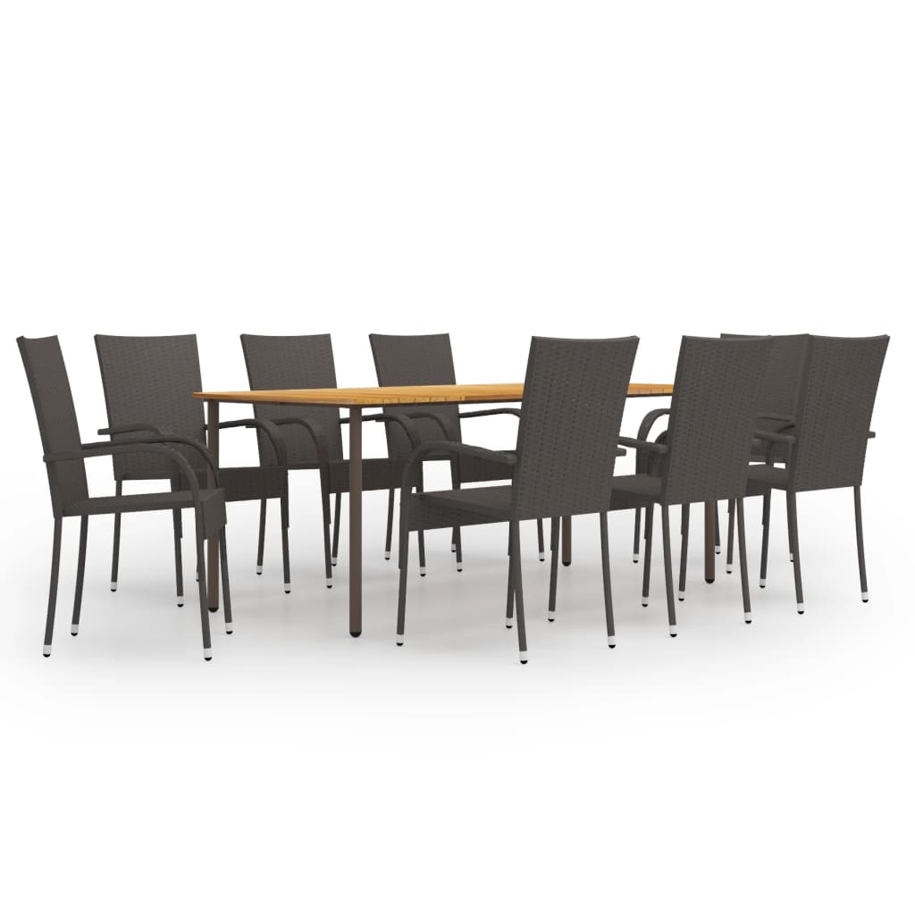 JUNG Vida 9-tlg. Garten-Essgruppe Poly Rattan Braun