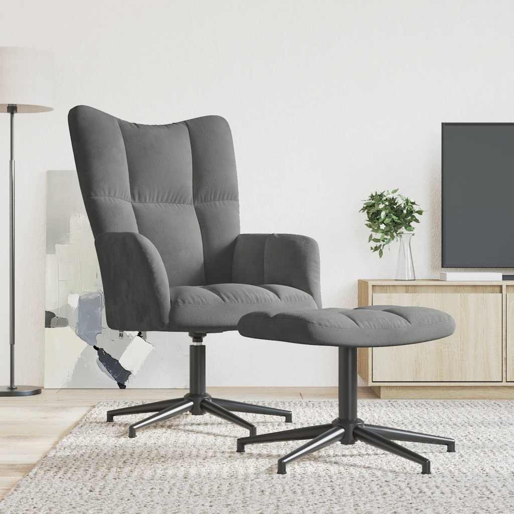 JUNG Vida Relaxsessel mit Hocker Dunkelgrau Samt