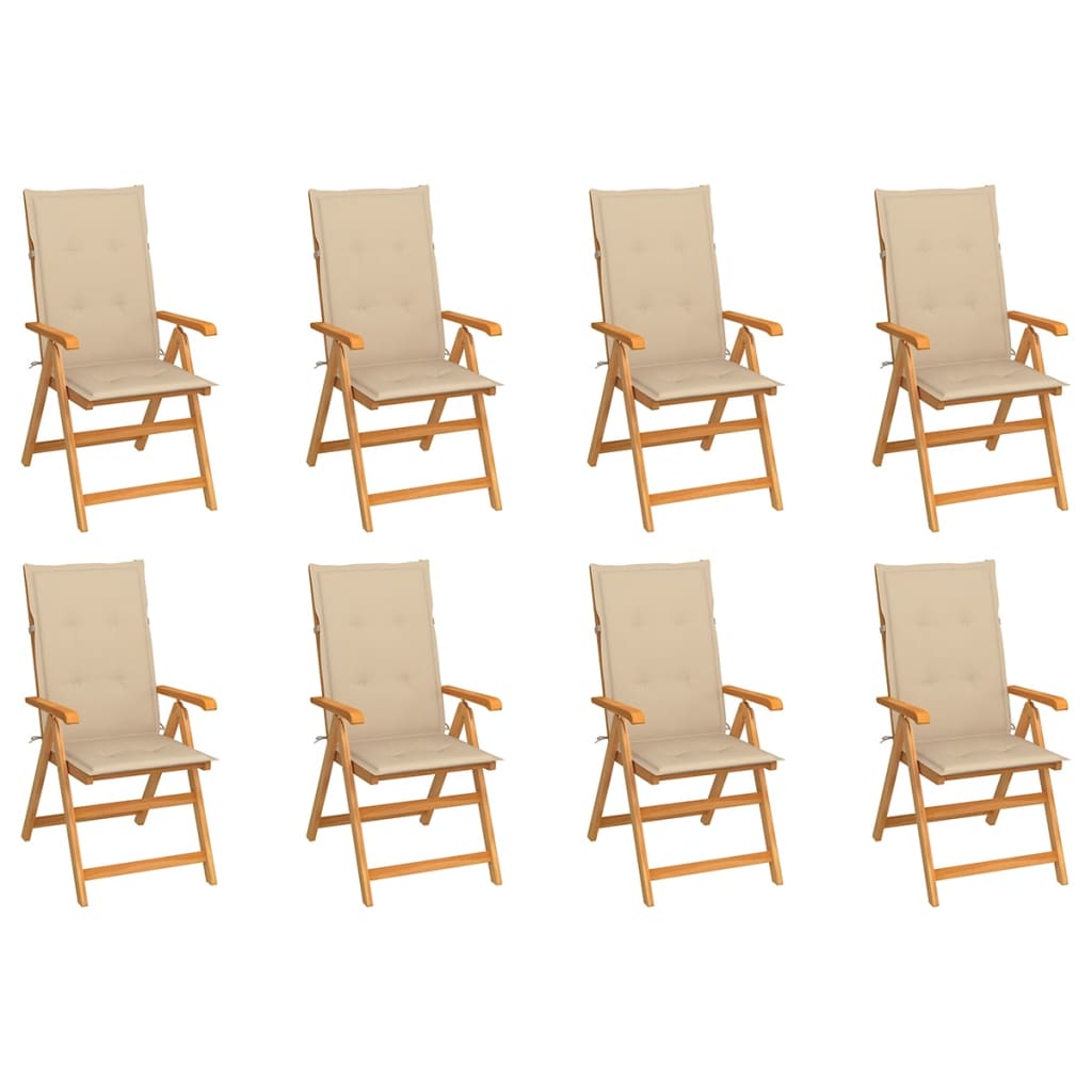 JUNG Vida Verstellbare Gartenstühle mit Auflagen 8 Stk. Massivholz Teak