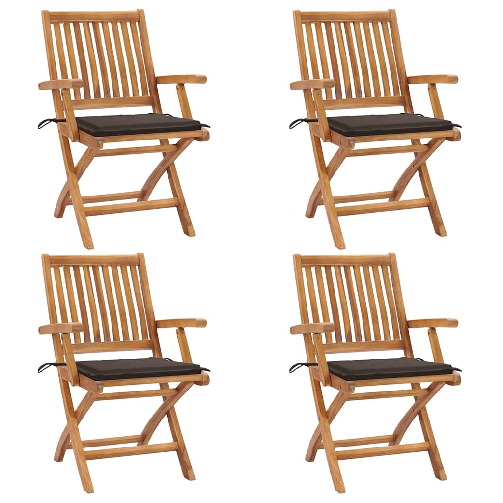 JUNG Vida Klappbare Gartenstühle mit Kissen 4 Stk. Massivholz Teak