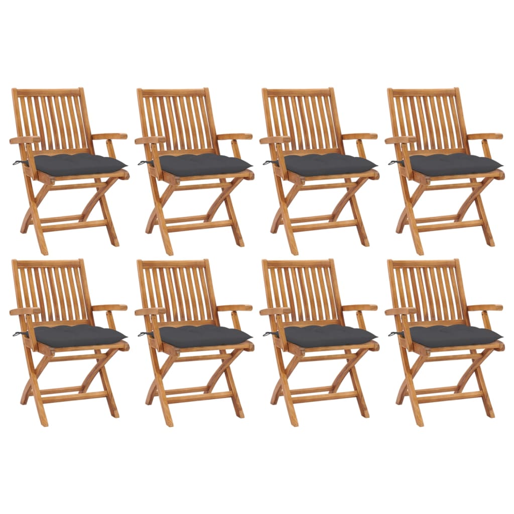 JUNG Vida Klappbare Gartenstühle mit Kissen 8 Stk. Massivholz Teak