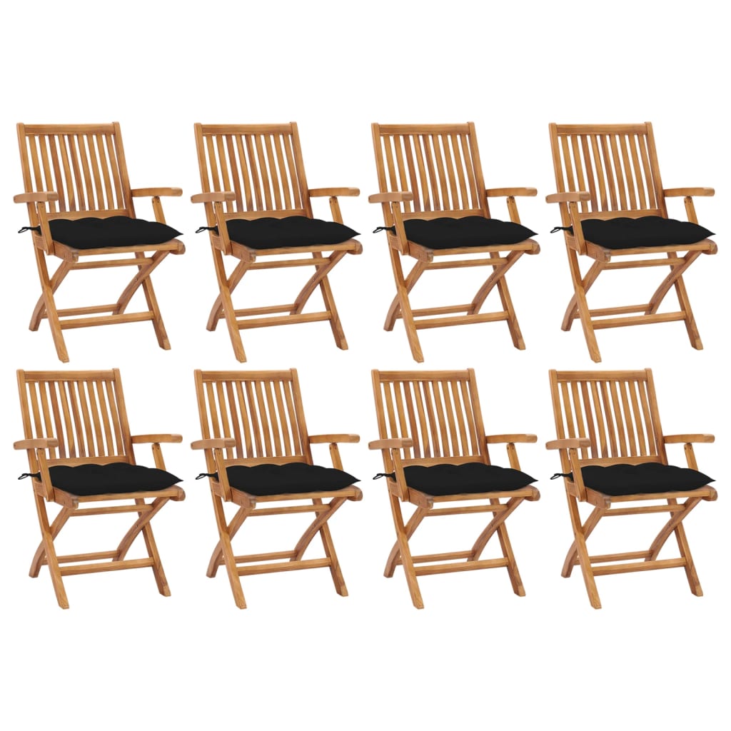 JUNG Vida Klappbare Gartenstühle mit Kissen 8 Stk. Massivholz Teak