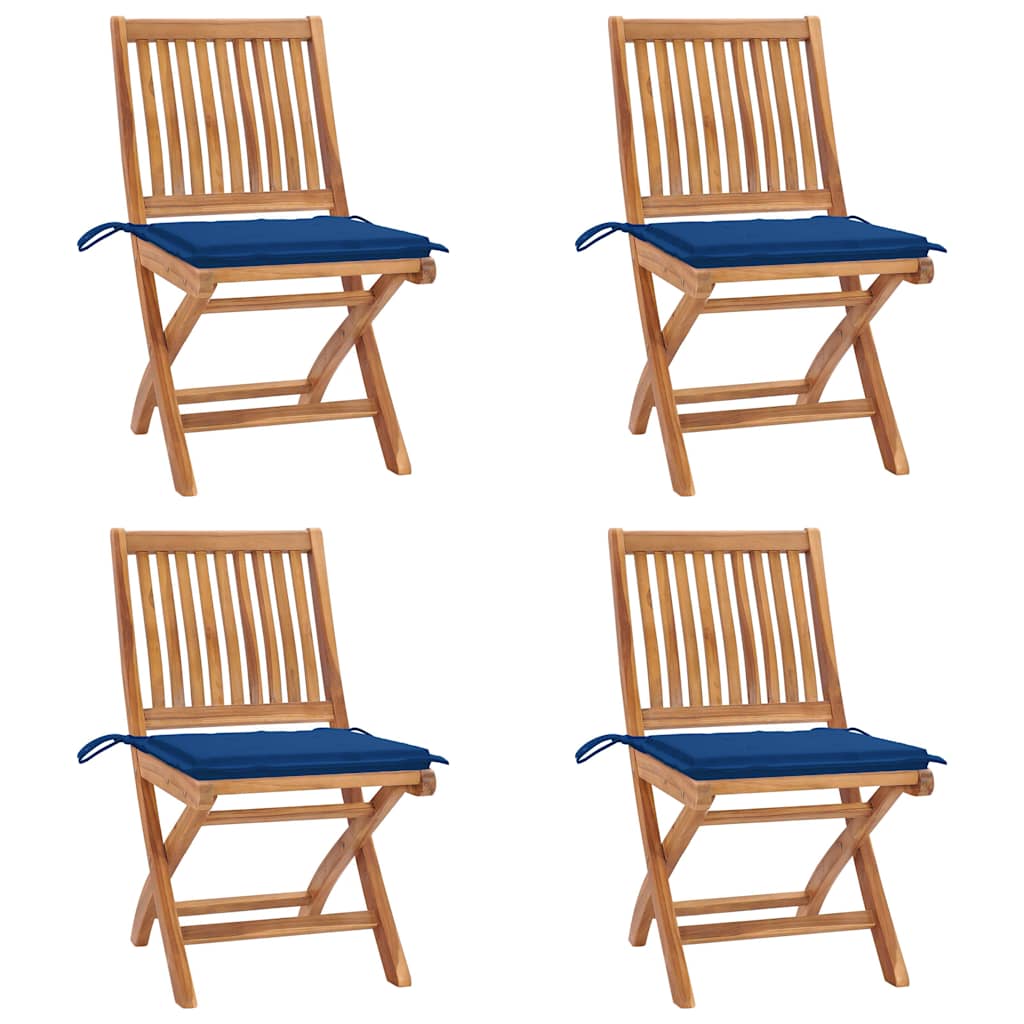 JUNG Vida Klappbare Gartenstühle mit Kissen 4 Stk. Massivholz Teak