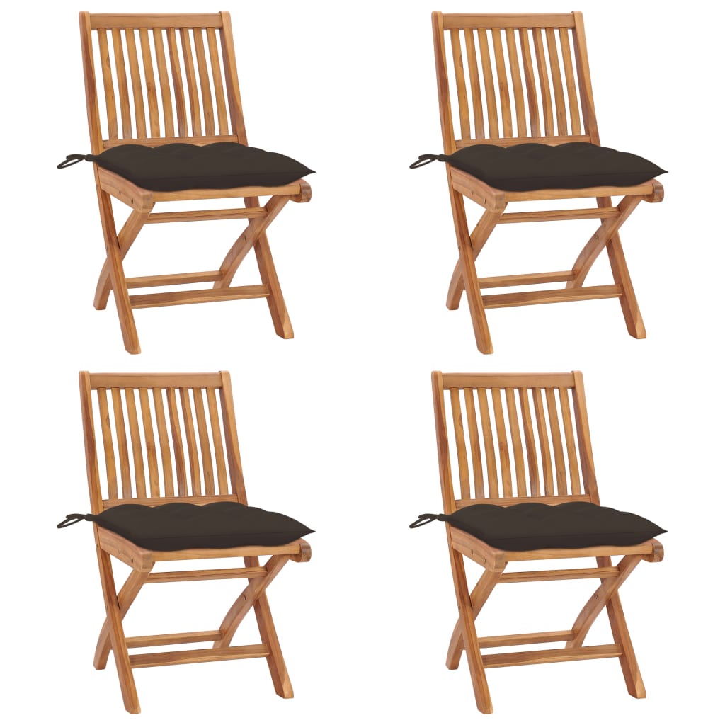 JUNG Vida Klappbare Gartenstühle mit Kissen 4 Stk. Massivholz Teak