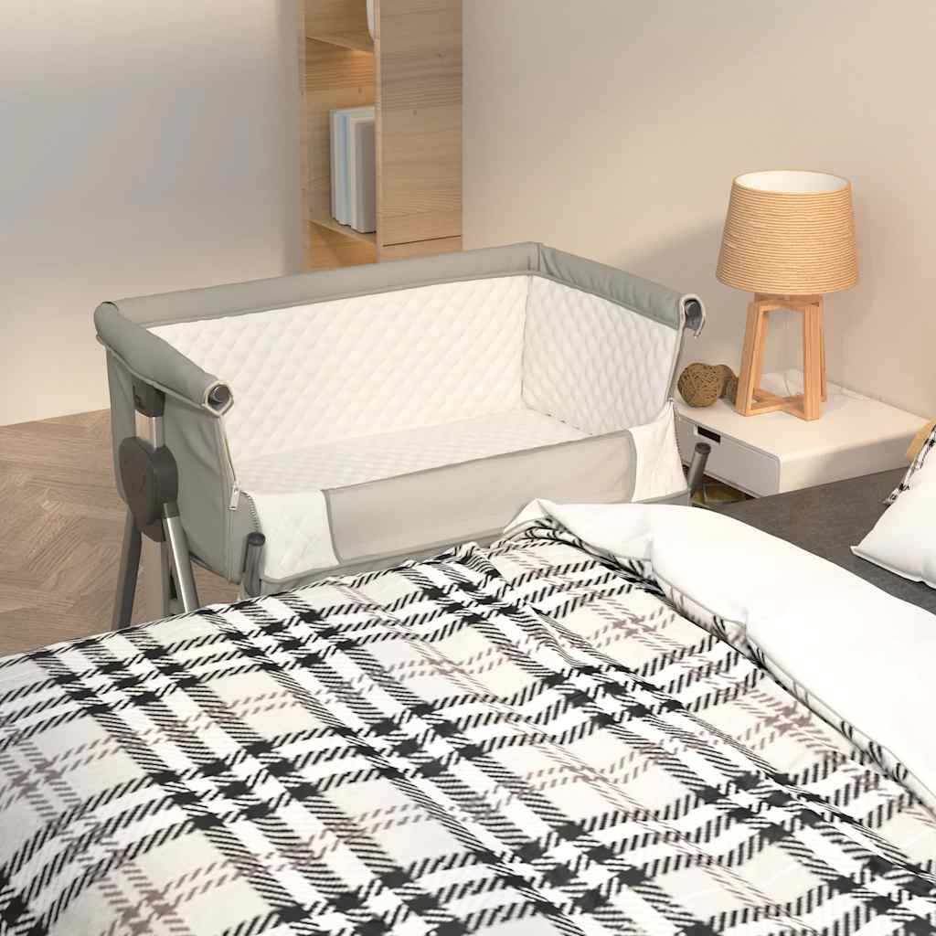 JUNG Vida Babybett mit Matratze Hellgrau Leinenstoff