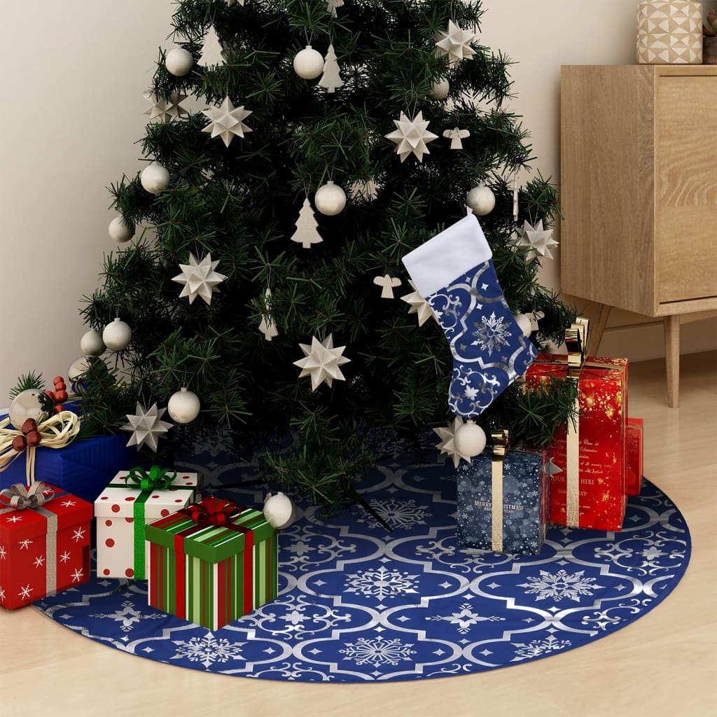 JUNG Vida Luxus-Weihnachtsbaumdecke mit Socke Blau 90 cm Stoff