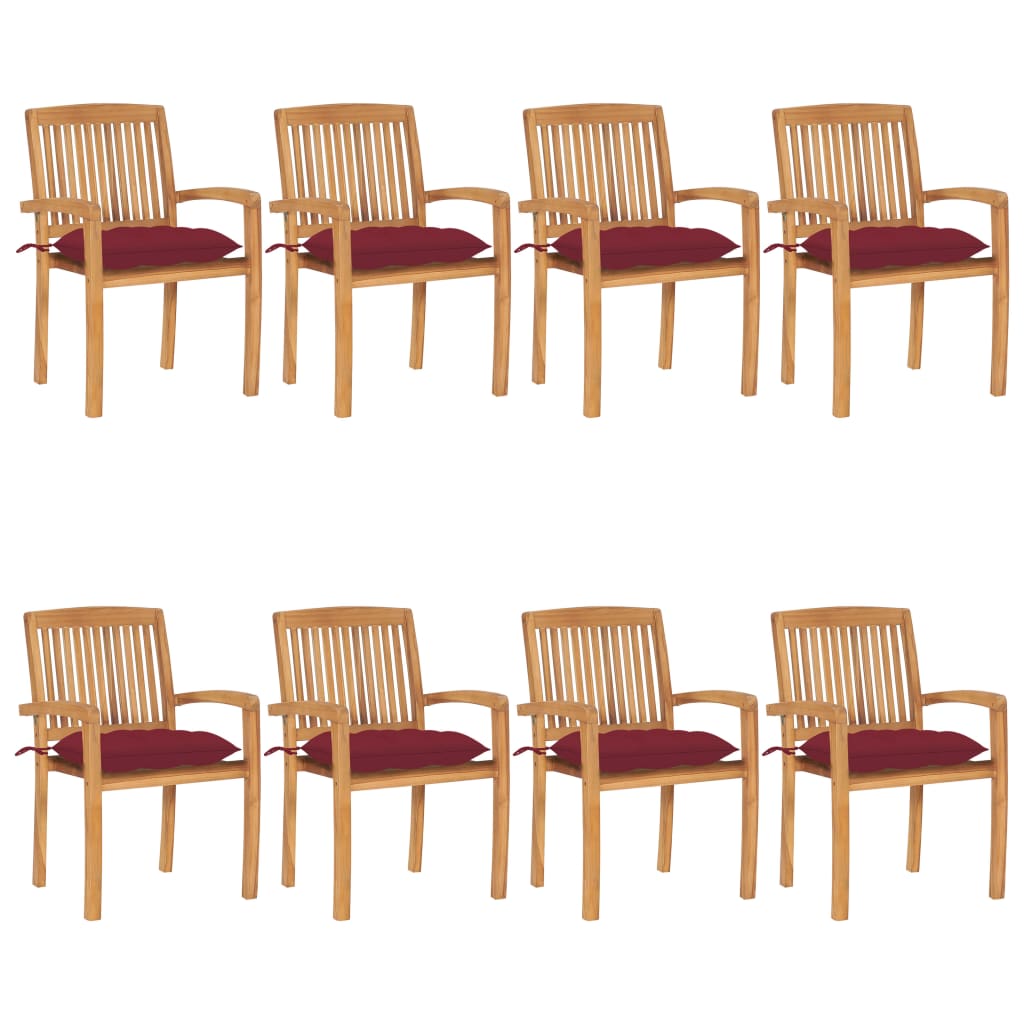JUNG Vida Stapelbare Gartenstühle mit Kissen 8 Stk. Massivholz Teak