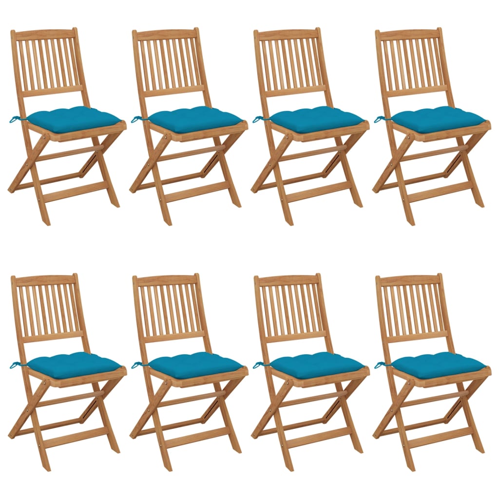 JUNG Vida Klappbare Gartenstühle 8 Stk. mit Kissen Massivholz Akazie