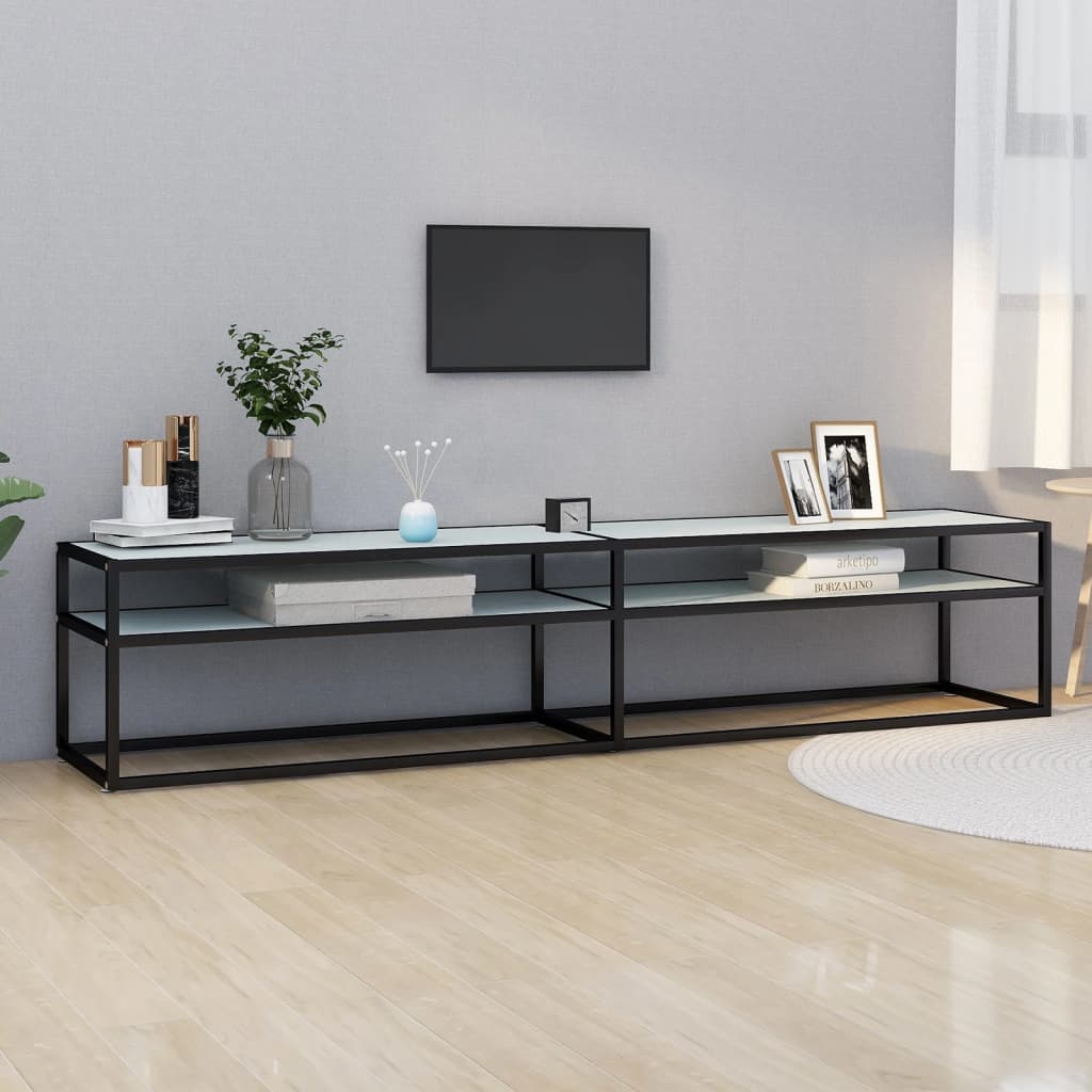 JUNG Vida TV-Schrank Weiß Marmor-Optik 200x40x40,5 cm Hartglas