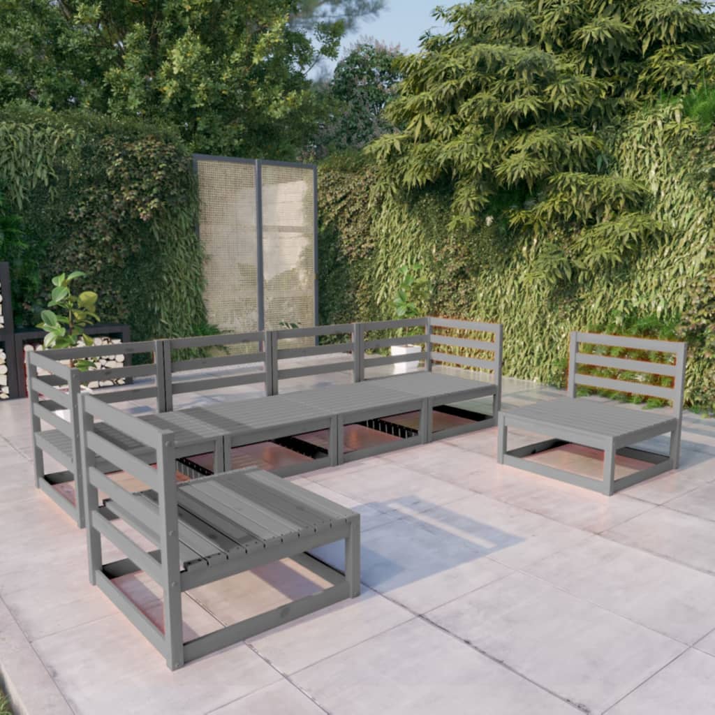 JUNG Vida 6-tlg. Garten-Lounge-Set Grau Massivholz Kiefer