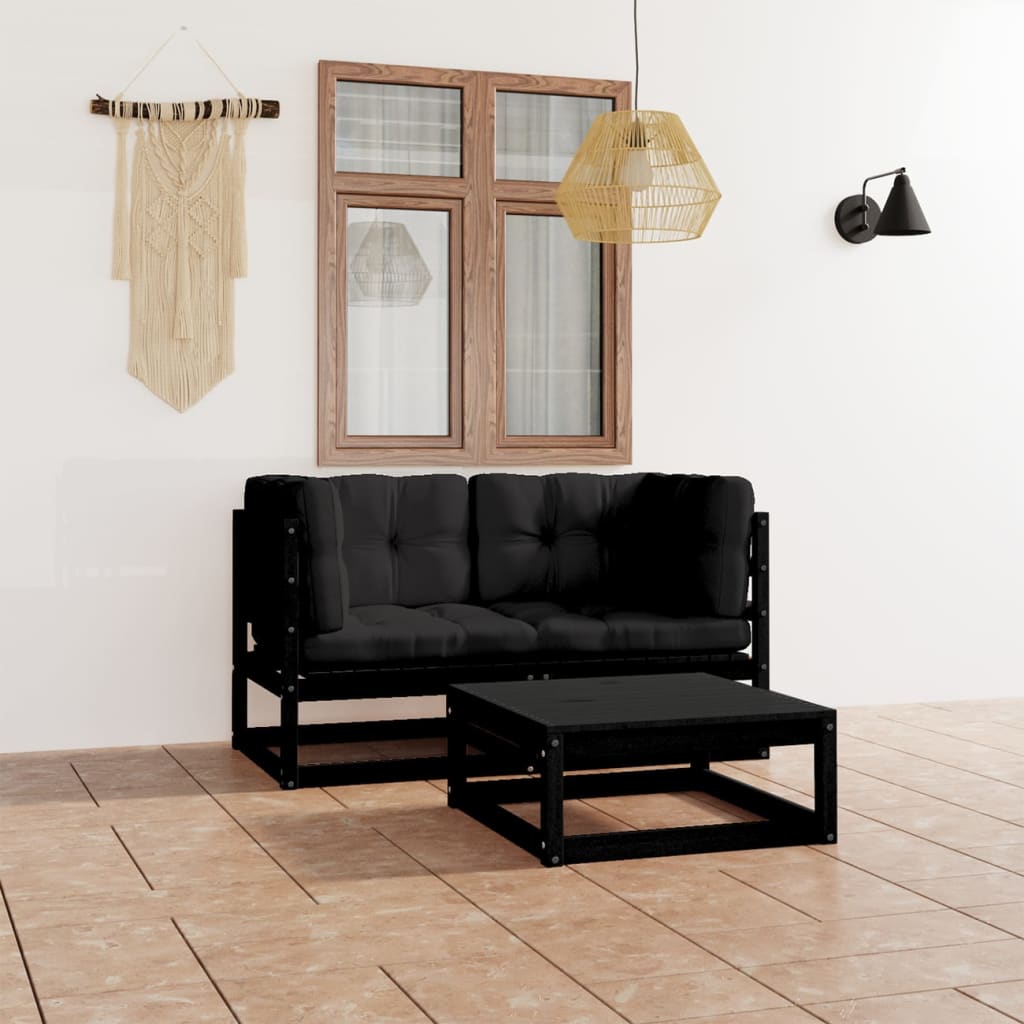 JUNG Vida 3-tlg. Garten-Lounge-Set mit Kissen Massivholz Kiefer