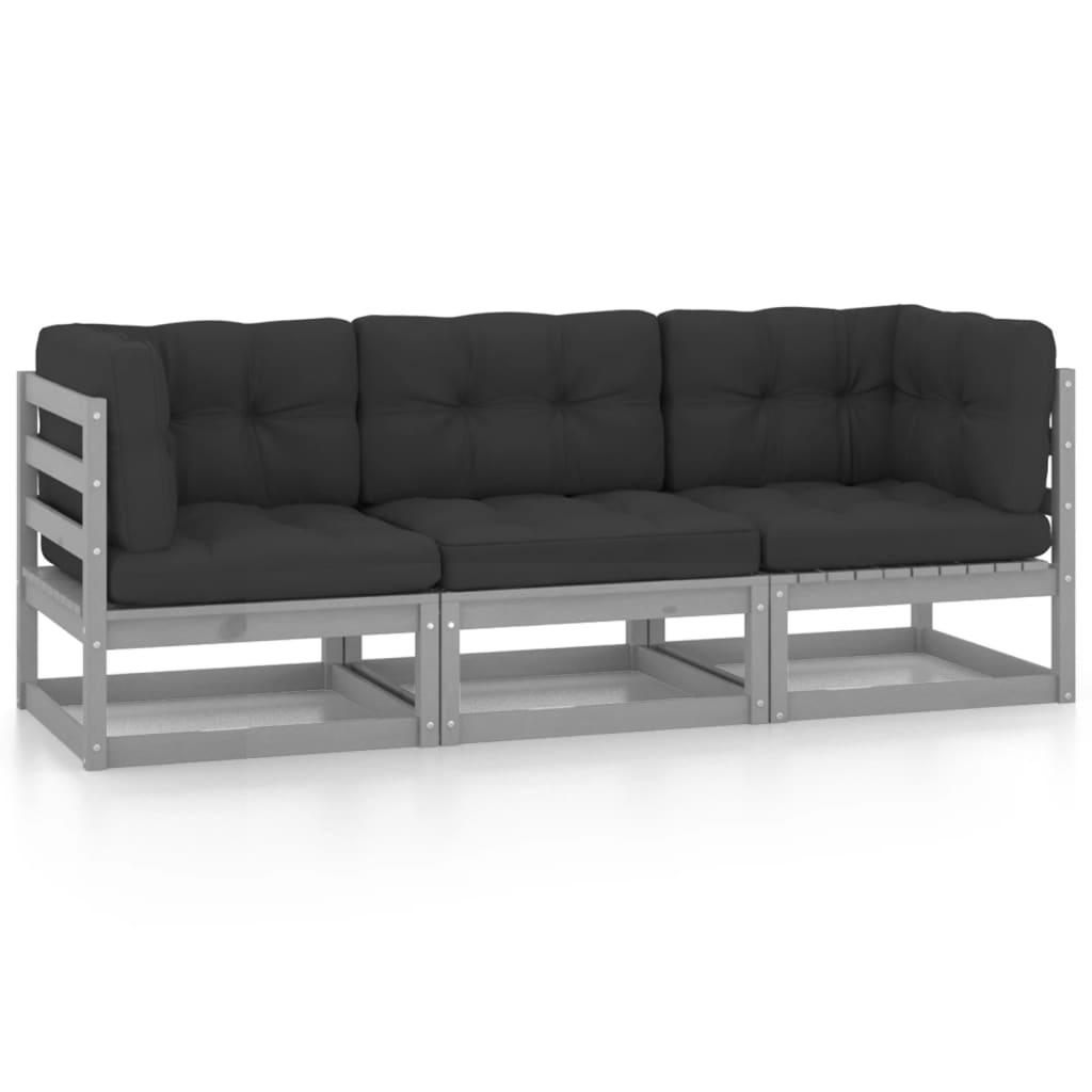 JUNG Vida 3-Sitzer-Gartensofa mit Kissen Kiefer Massivholz
