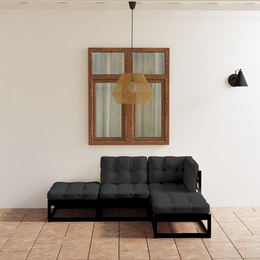 JUNG Vida 4-tlg. Garten-Lounge-Set mit Kissen Massivholz Kiefer
