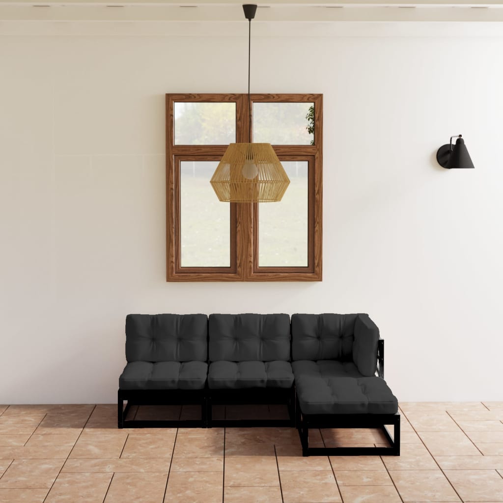 JUNG Vida 4-tlg. Garten-Lounge-Set mit Kissen Massivholz Kiefer