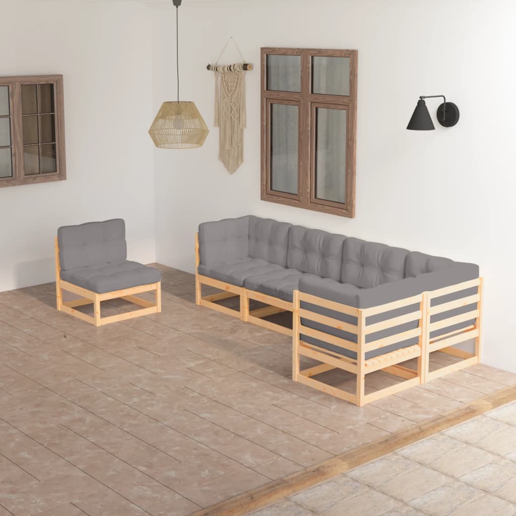JUNG Vida 6-tlg. Garten-Lounge-Set mit Kissen Kiefer Massivholz