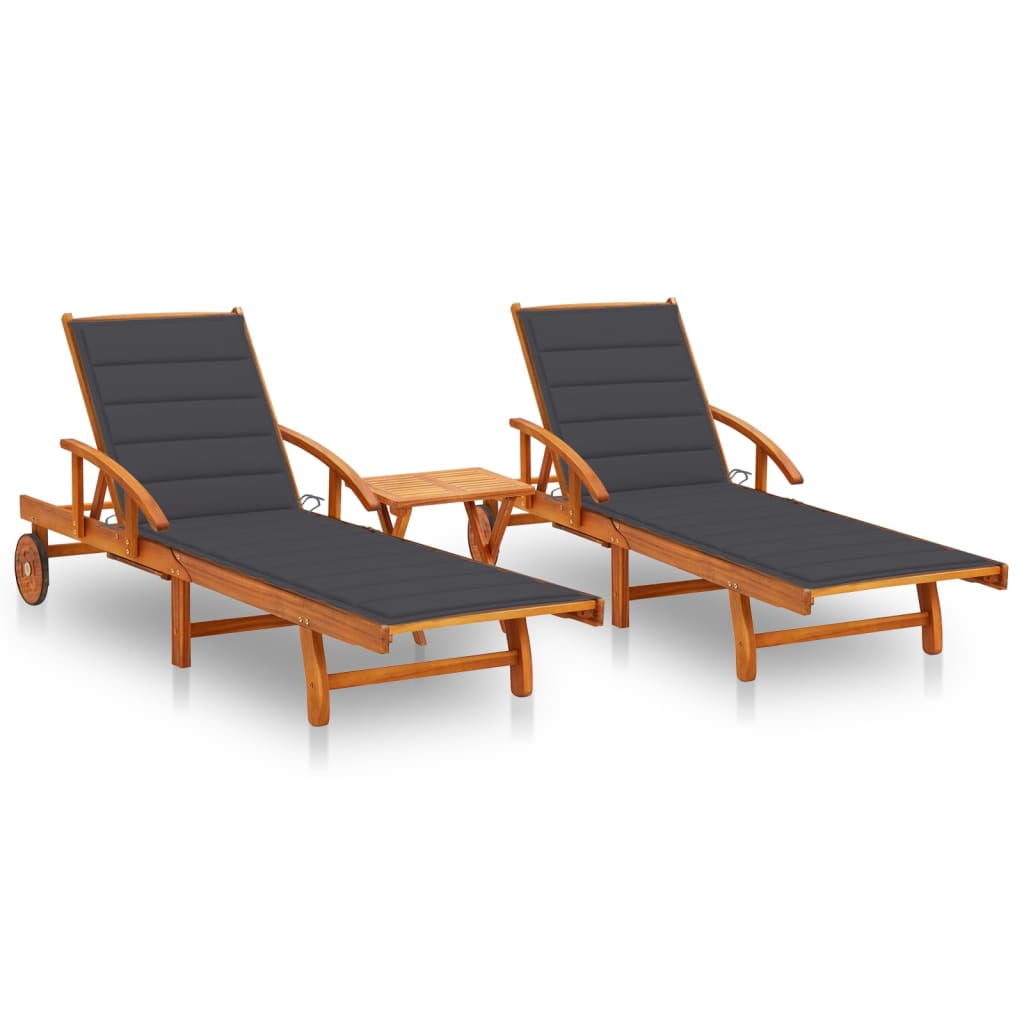 JUNG Vida Sonnenliegen 2 Stk. mit Tisch und Auflagen Massivholz Akazie