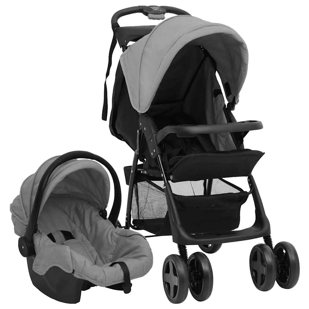 JUNG Vida 3-in-1 Kinderwagen Hellgrau und Schwarz Stahl