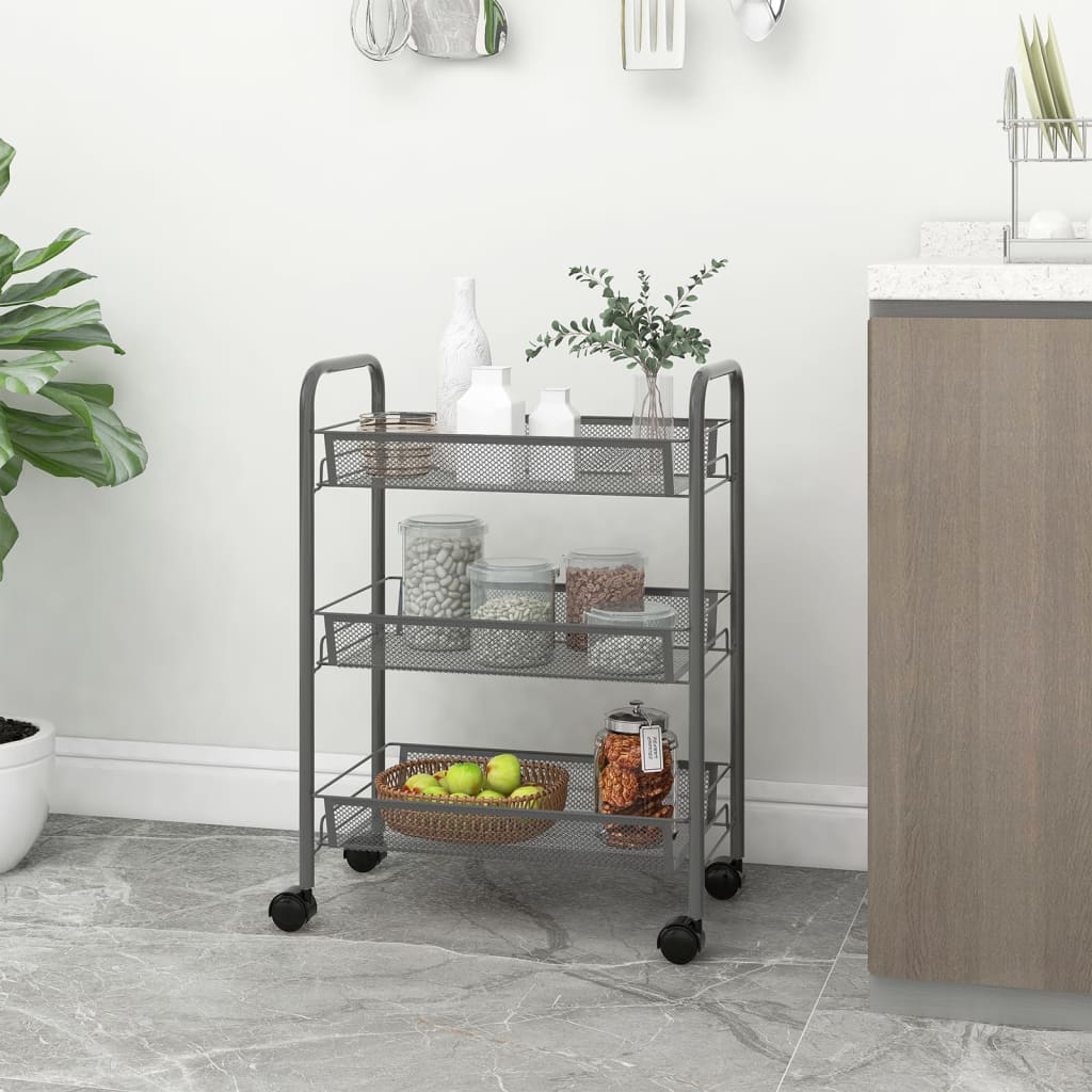 JUNG Vida Küchenwagen 3 Etagen Grau 46x26x64 cm Eisen