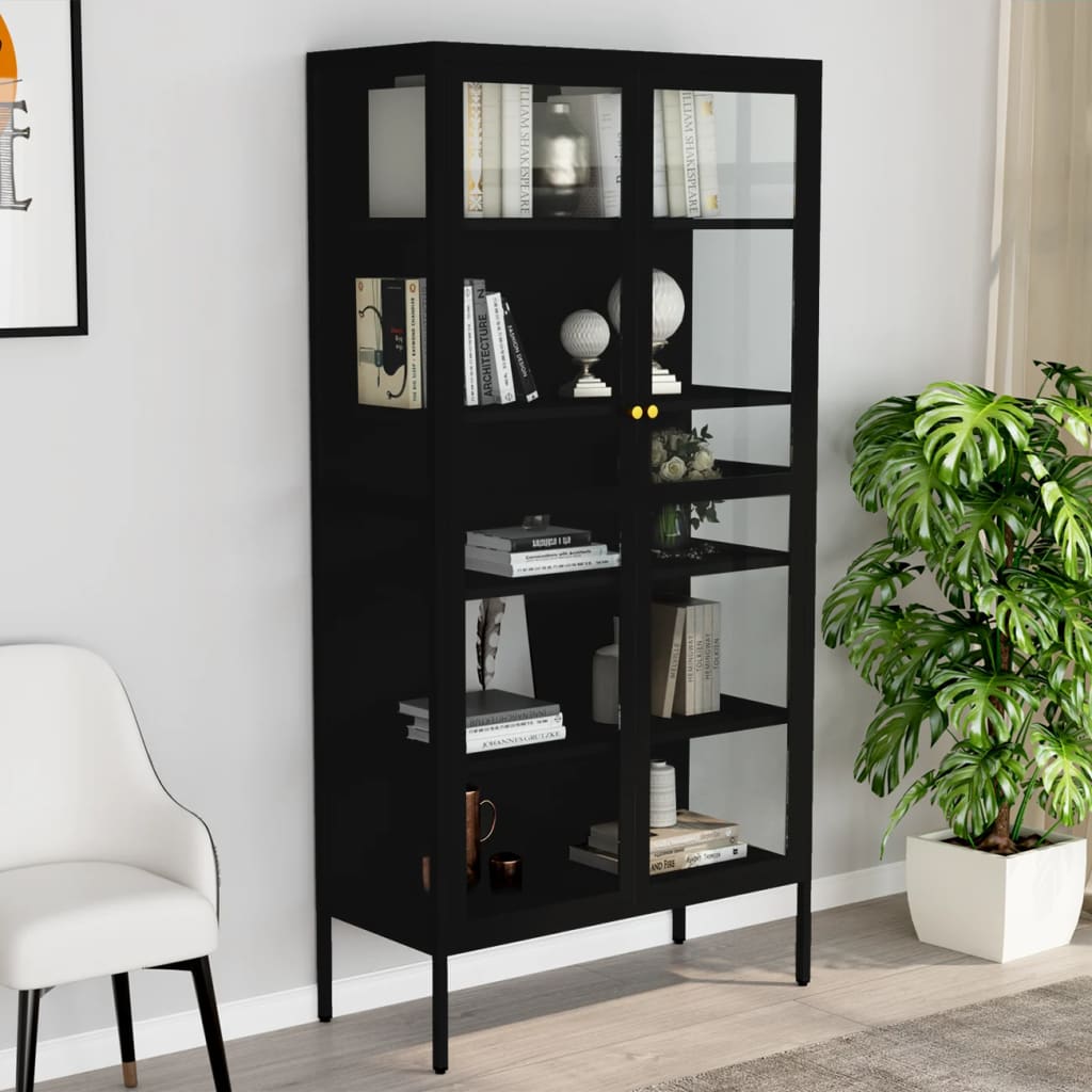 JUNG Vida Vitrine Schwarz 90x40x180 cm Stahl und Gehärtetes Glas