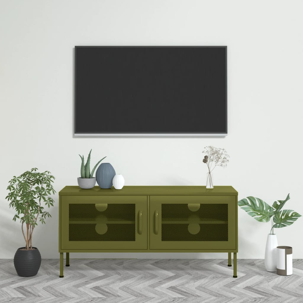 JUNG Vida TV-Schrank Olivgrün 105x35x50 cm Stahl