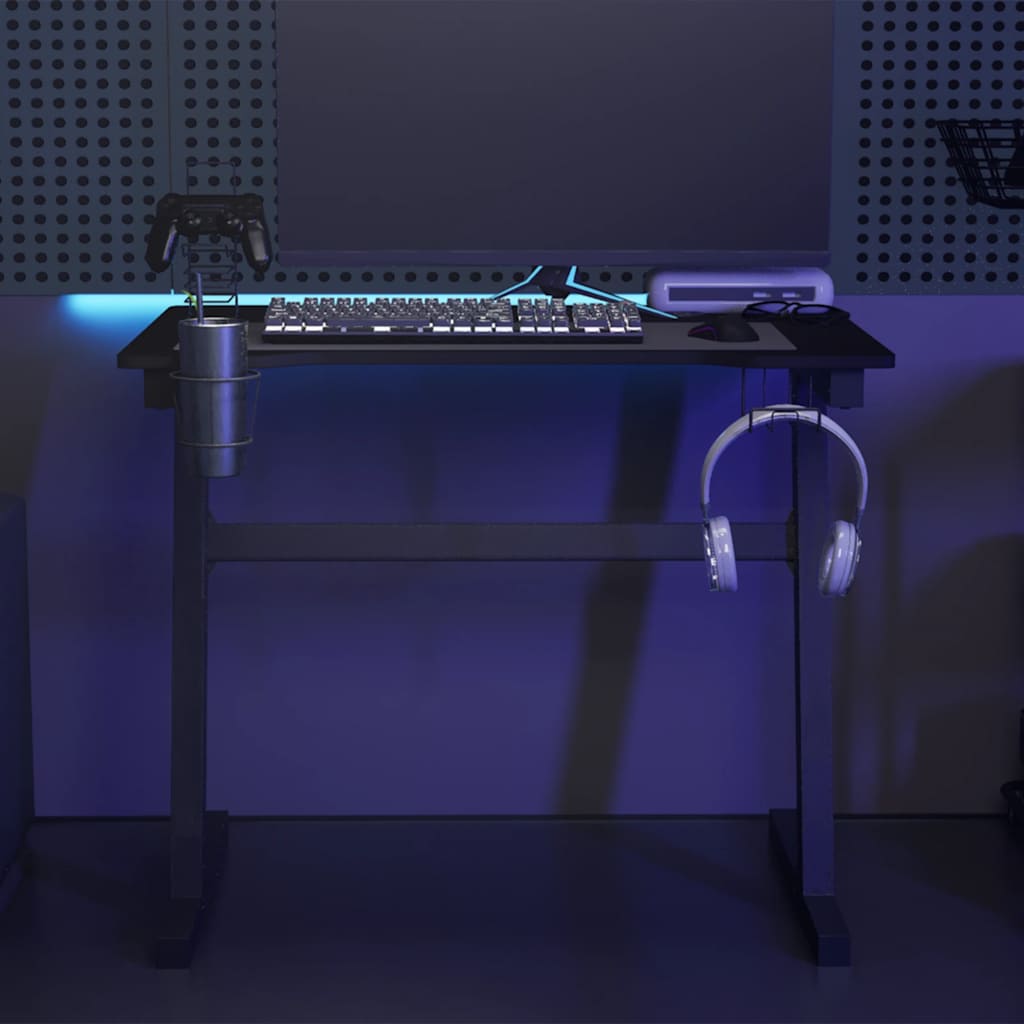 JUNG Vida Gaming-Schreibtisch mit LED und Z-Gestell Schwarz 90x60x75 cm