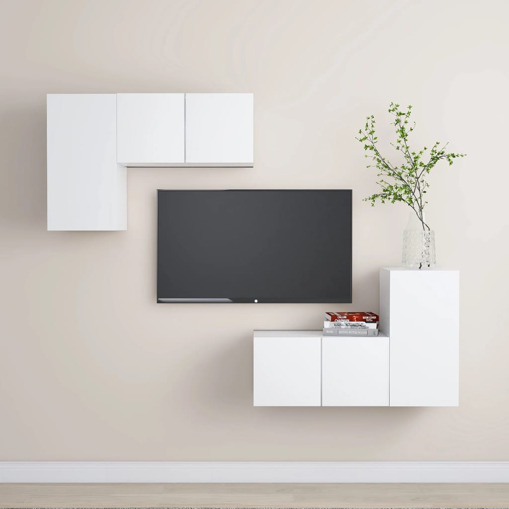 JUNG Vida 4-tlg. TV-Schrank-Set Weiß Holzwerkstoff