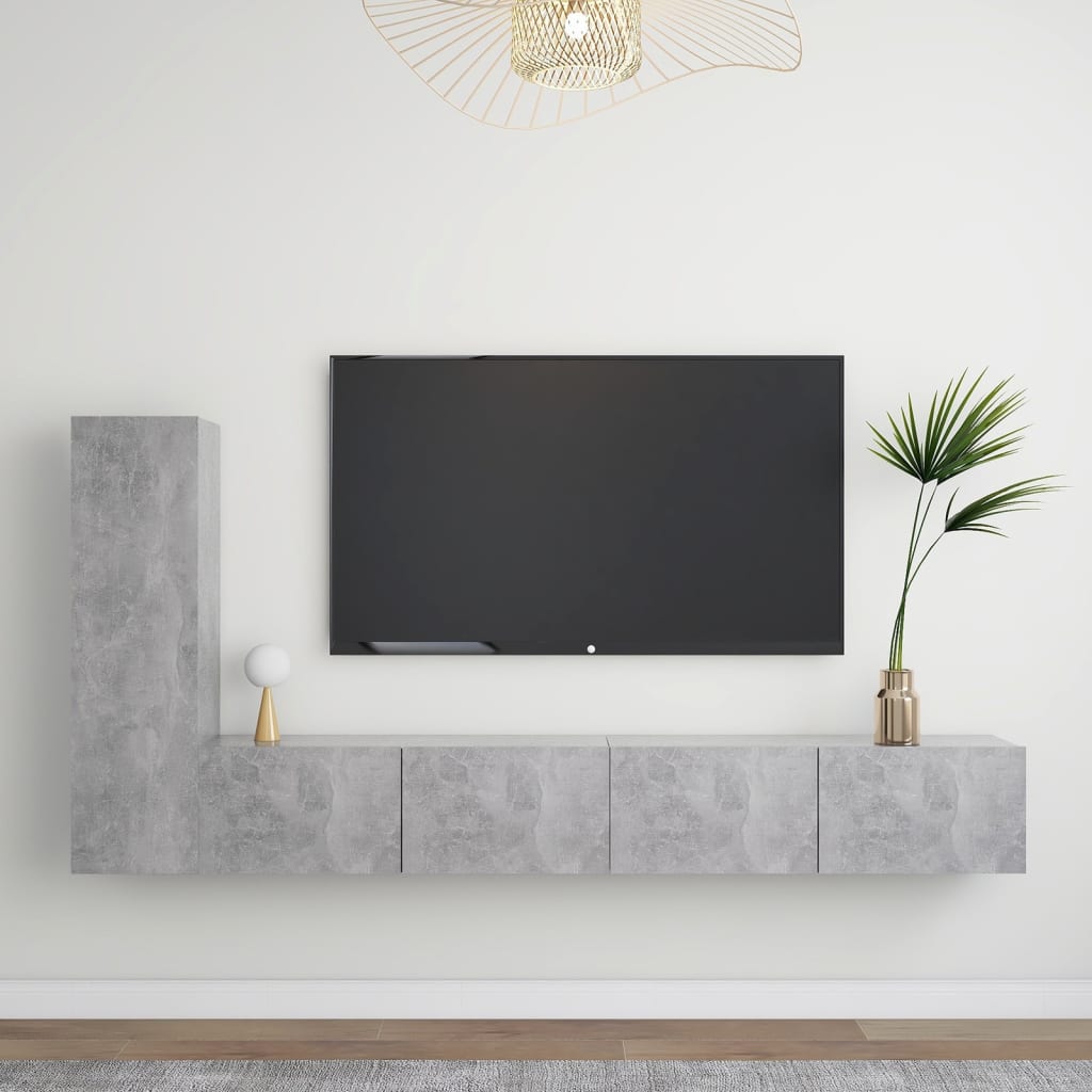 JUNG Vida 3-tlg. TV-Schrank-Set Betongrau Holzwerkstoff