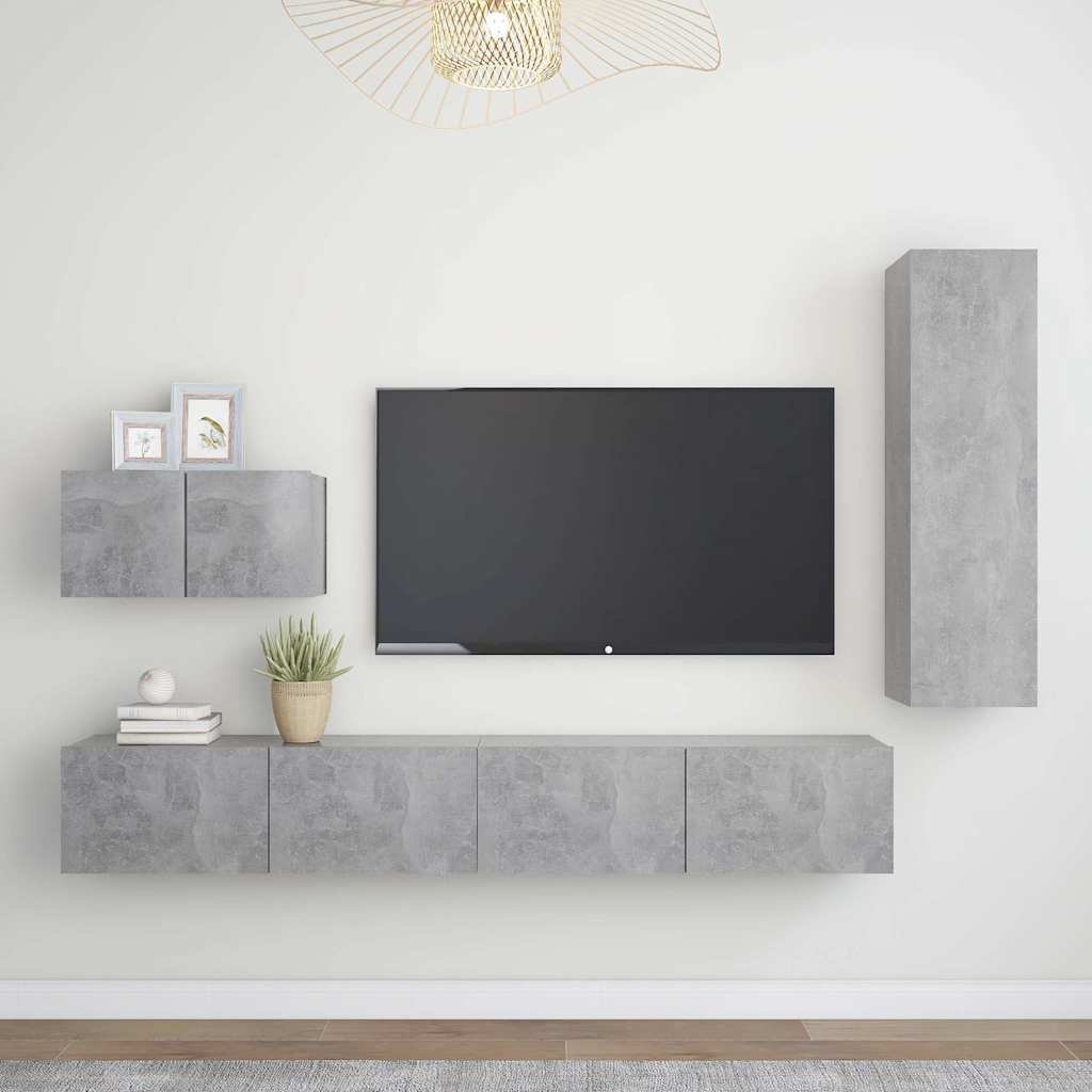 JUNG Vida 4-tlg. TV-Schrank-Set Betongrau Holzwerkstoff