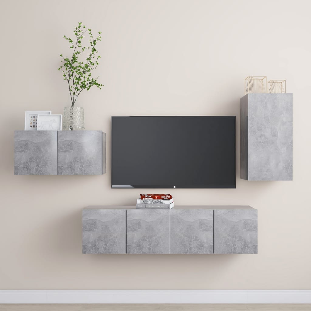 JUNG Vida 4-tlg. TV-Schrank-Set Betongrau Holzwerkstoff