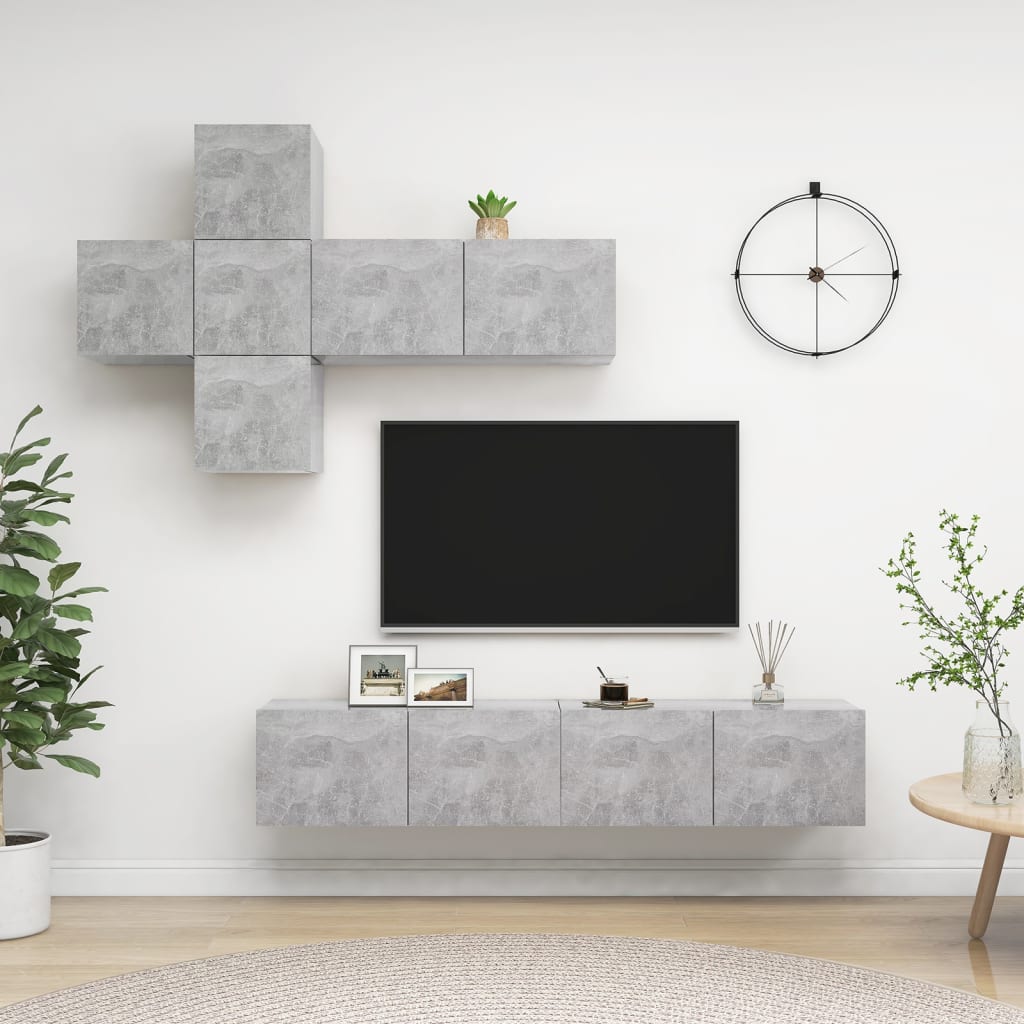JUNG Vida 7-tlg. TV-Schrank-Set Betongrau Holzwerkstoff