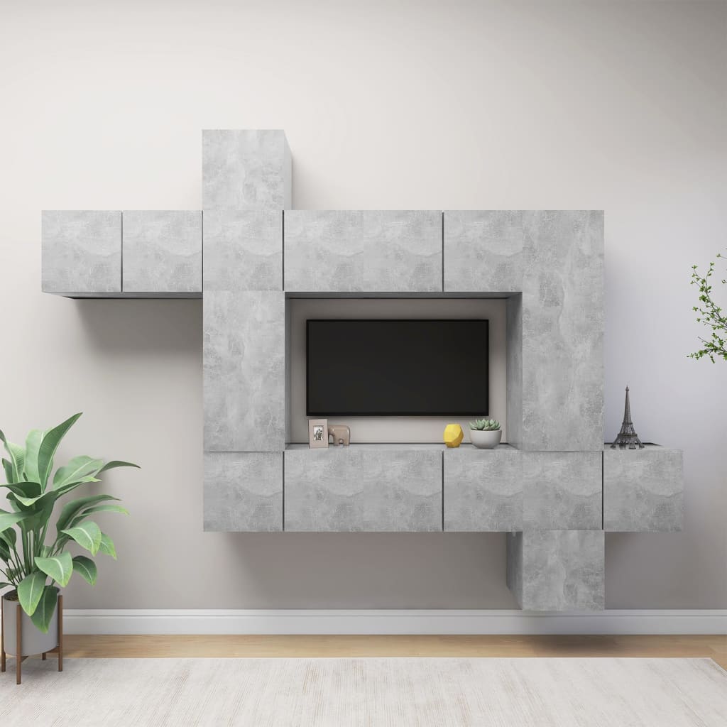 JUNG Vida 10-tlg. TV-Schrank-Set Betongrau Holzwerkstoff