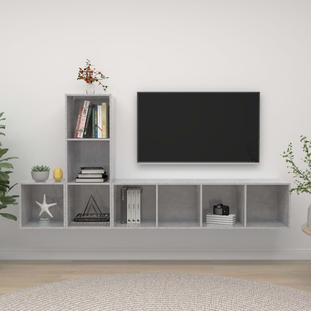JUNG Vida 3-tlg. TV-Schrank-Set Betongrau Holzwerkstoff