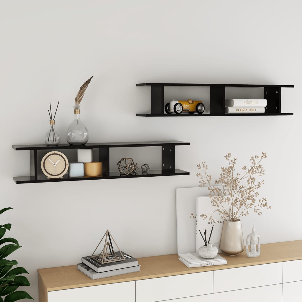 JUNG Vida Wandregale 2 Stk. Schwarz 105x18x20 cm Holzwerkstoff