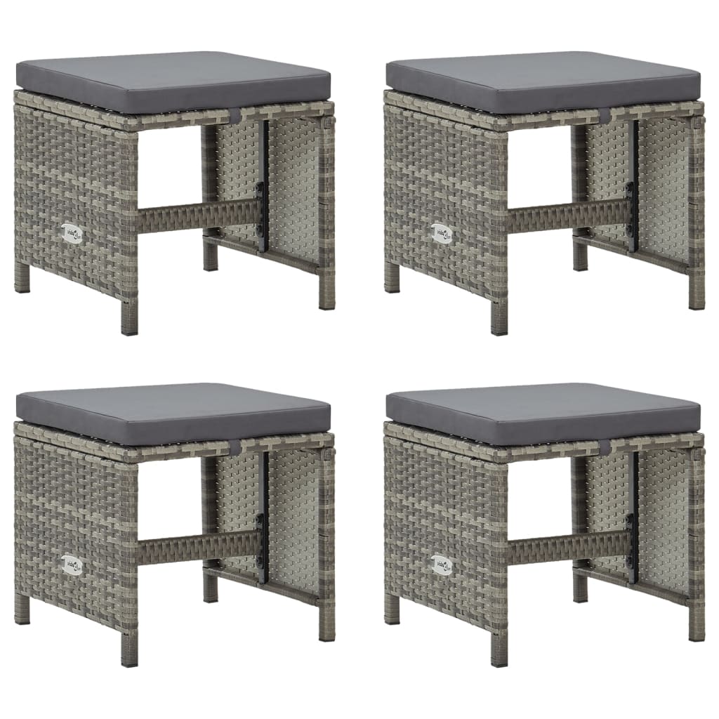 JUNG Vida Gartenhocker 4 Stk. mit Sitzkissen Poly Rattan Grau
