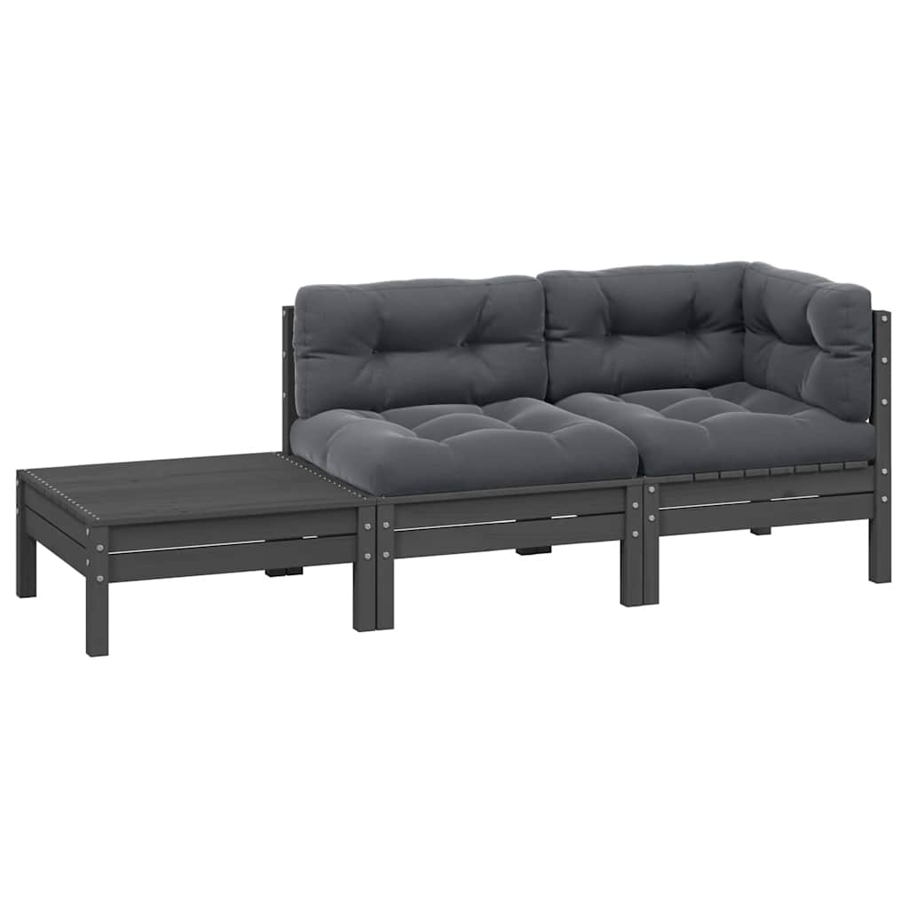 JUNG Vida 3-tlg. Garten-Lounge-Set mit Kissen in Grau Kiefer Massivholz