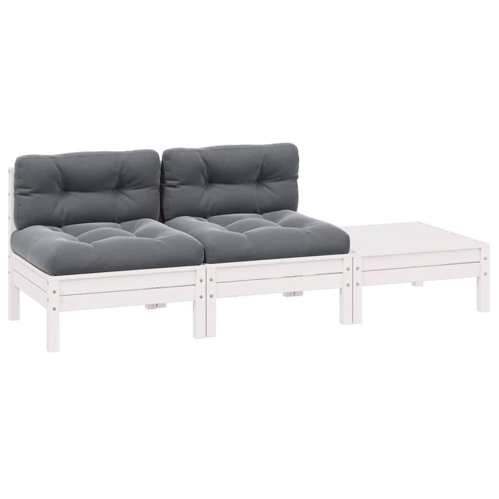 JUNG Vida 3-tlg. Garten-Lounge-Set mit Kissen Weiß Kiefer Massivholz
