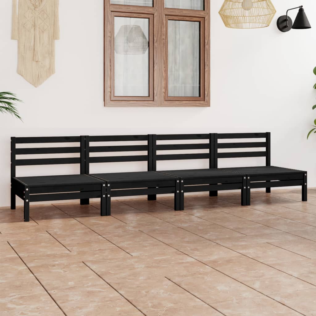 JUNG Vida 4-tlg. Garten-Lounge-Set Schwarz Massivholz Kiefer