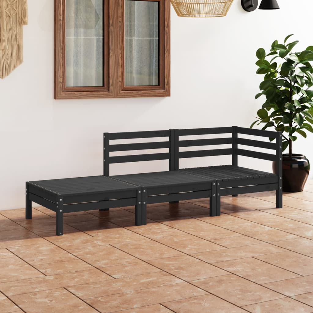 JUNG Vida 3-tlg. Garten-Lounge-Set Schwarz Massivholz Kiefer