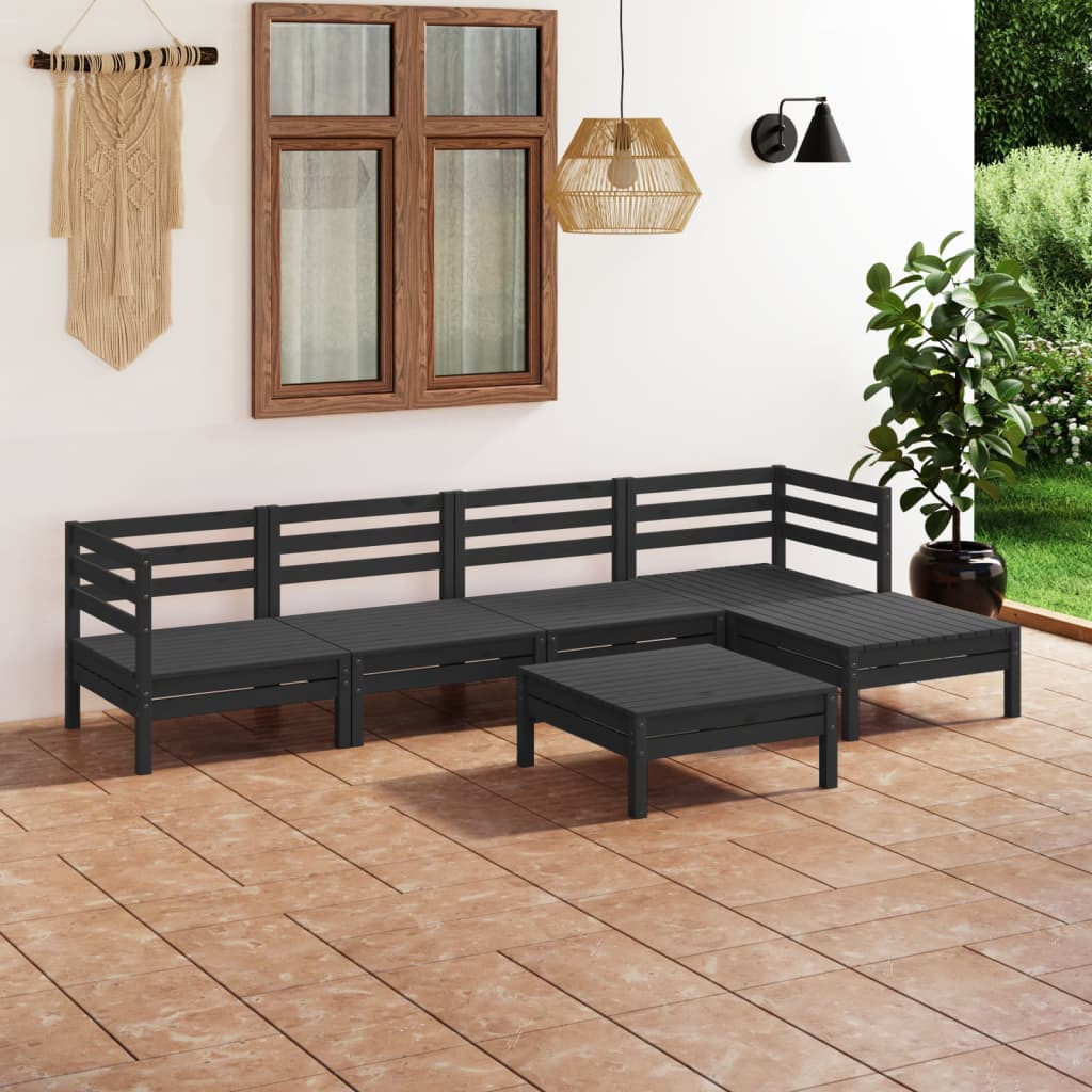 JUNG Vida 6-tlg. Garten-Lounge-Set Massivholz Kiefer Schwarz