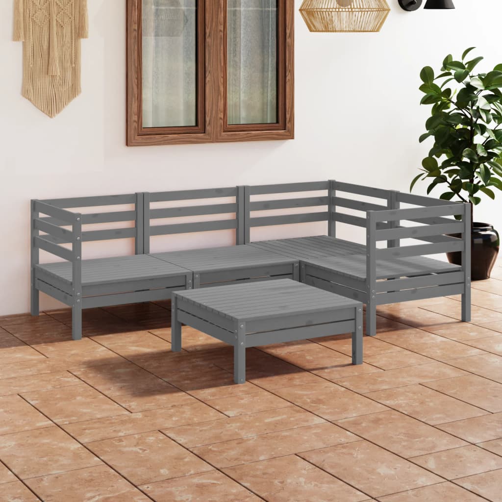 JUNG Vida 5-tlg. Garten-Lounge-Set Massivholz Kiefer Grau