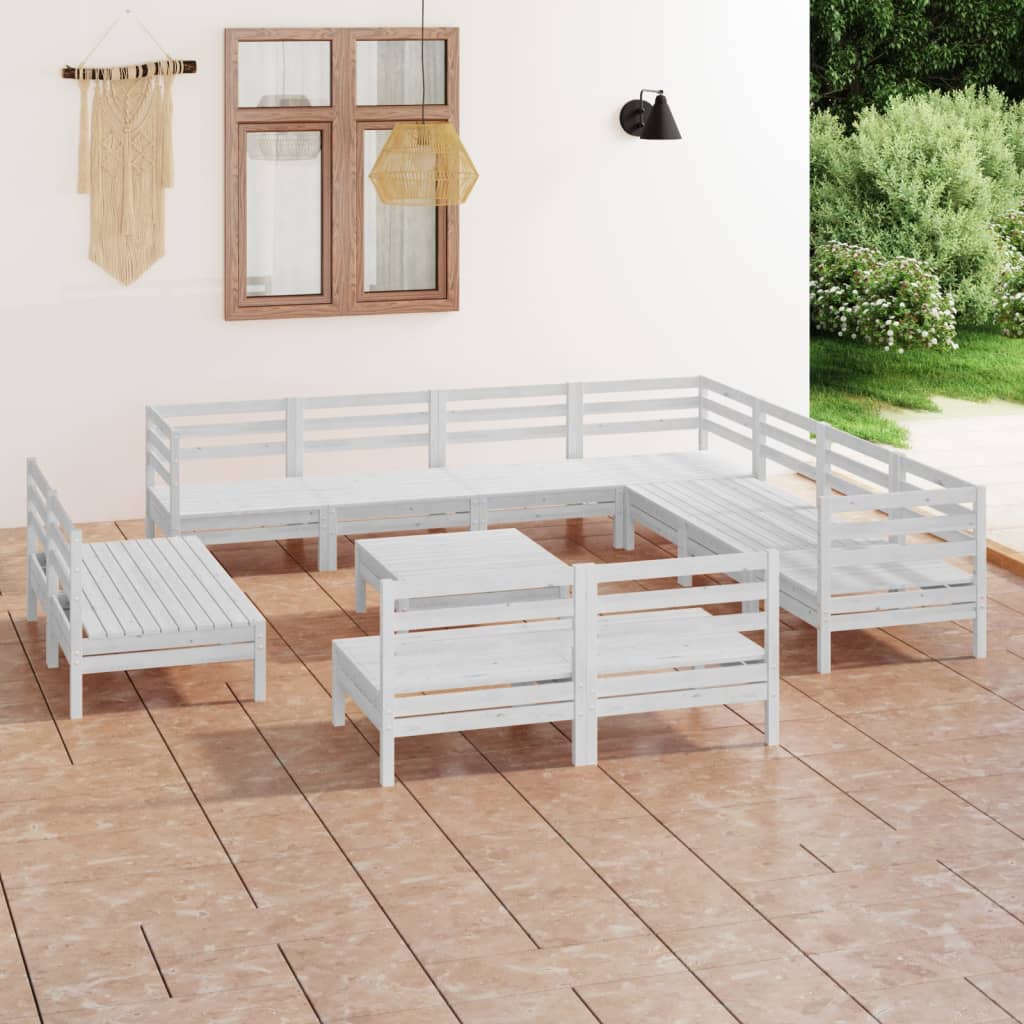 JUNG Vida 12-tlg. Garten-Lounge-Set Massivholz Kiefer Weiß